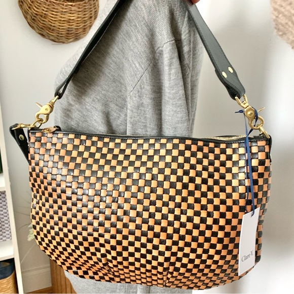 Clare V. Moyen Messenger Bag Woven Check Leather NEW - Picture 16 of 16